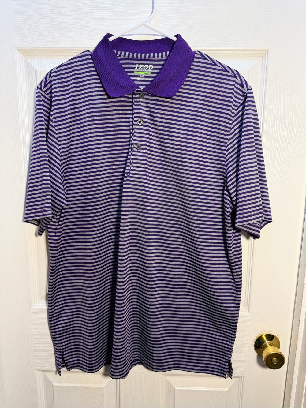 Izod Men’s Purple and Black Striped Polo